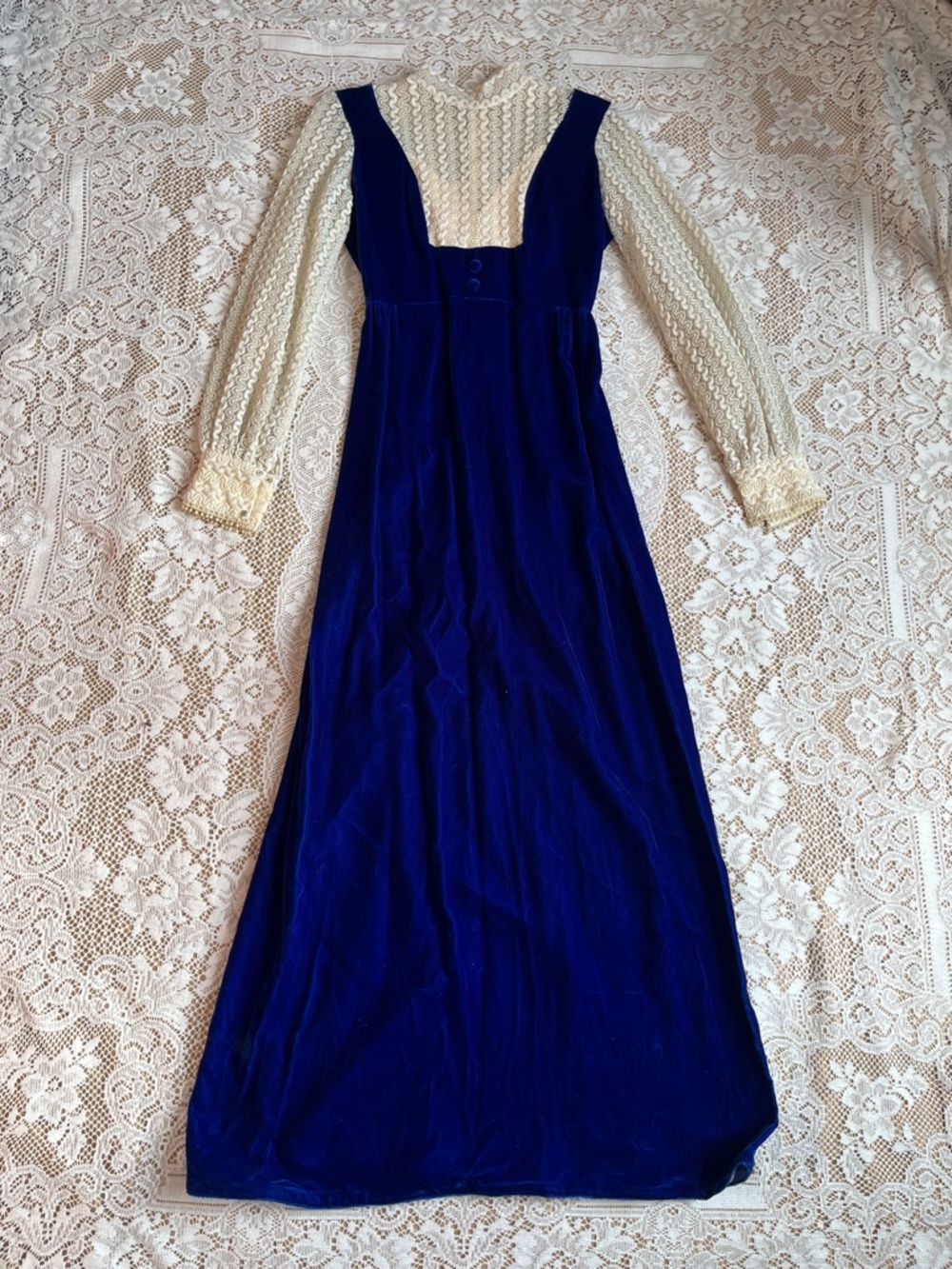1970's Handmade Velvet Edwardian Revival Maxi Dress, Size 0/2